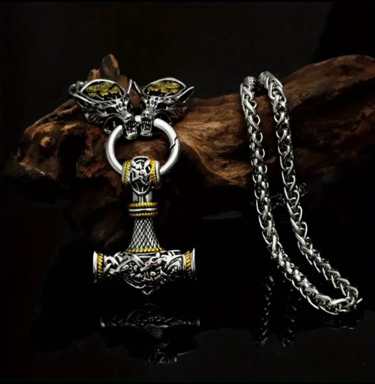 Men’s Viking Hammer Pendant Necklace Silver Gold Color 23.62in