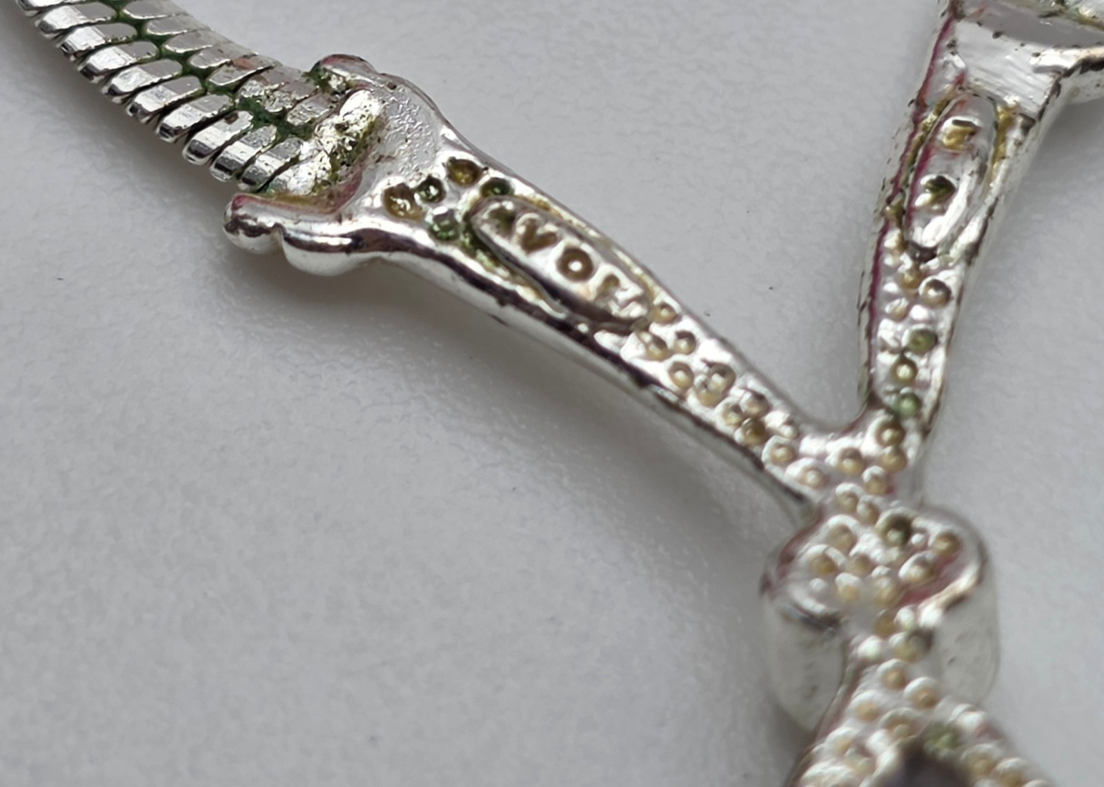 Purple Teardrop Crystal Pendant Necklace Silver Tone Omega Chain Avon 18.5 in