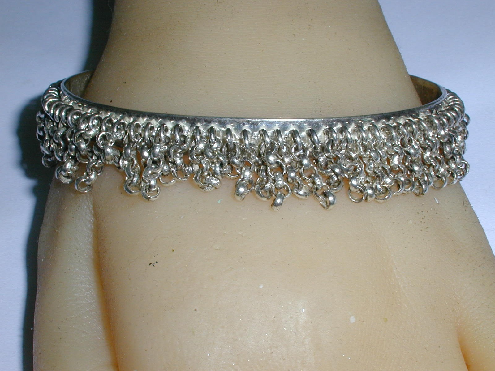 RARE- DESIGNER-GIVENCHY- BOLD STERLING SILVER ALL DANGLY OVAL BANGLE BRACELET-8″