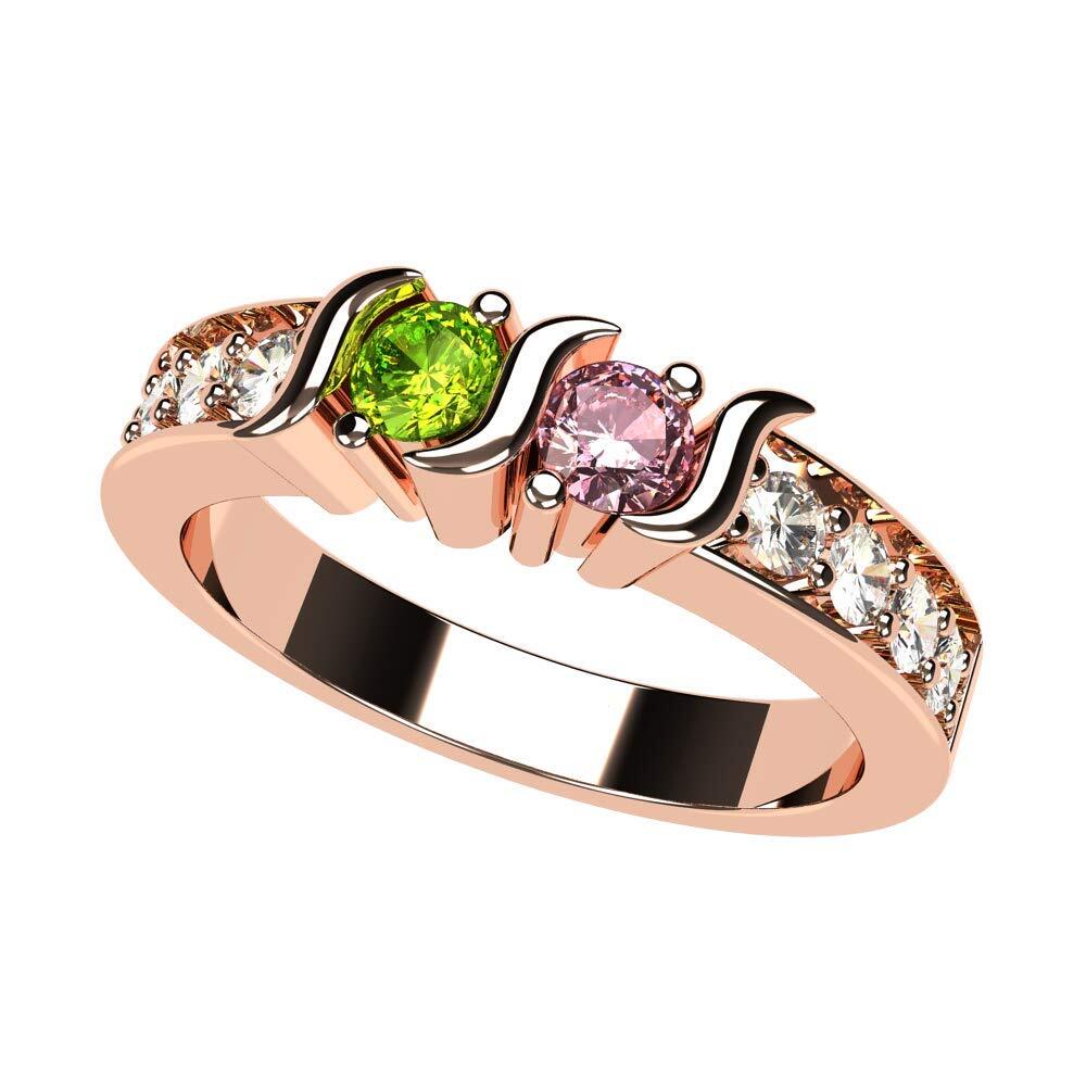 S-Bar With Sides 2 Stone Simulated Birthstone Couples Ring Silver, 10K or 14K