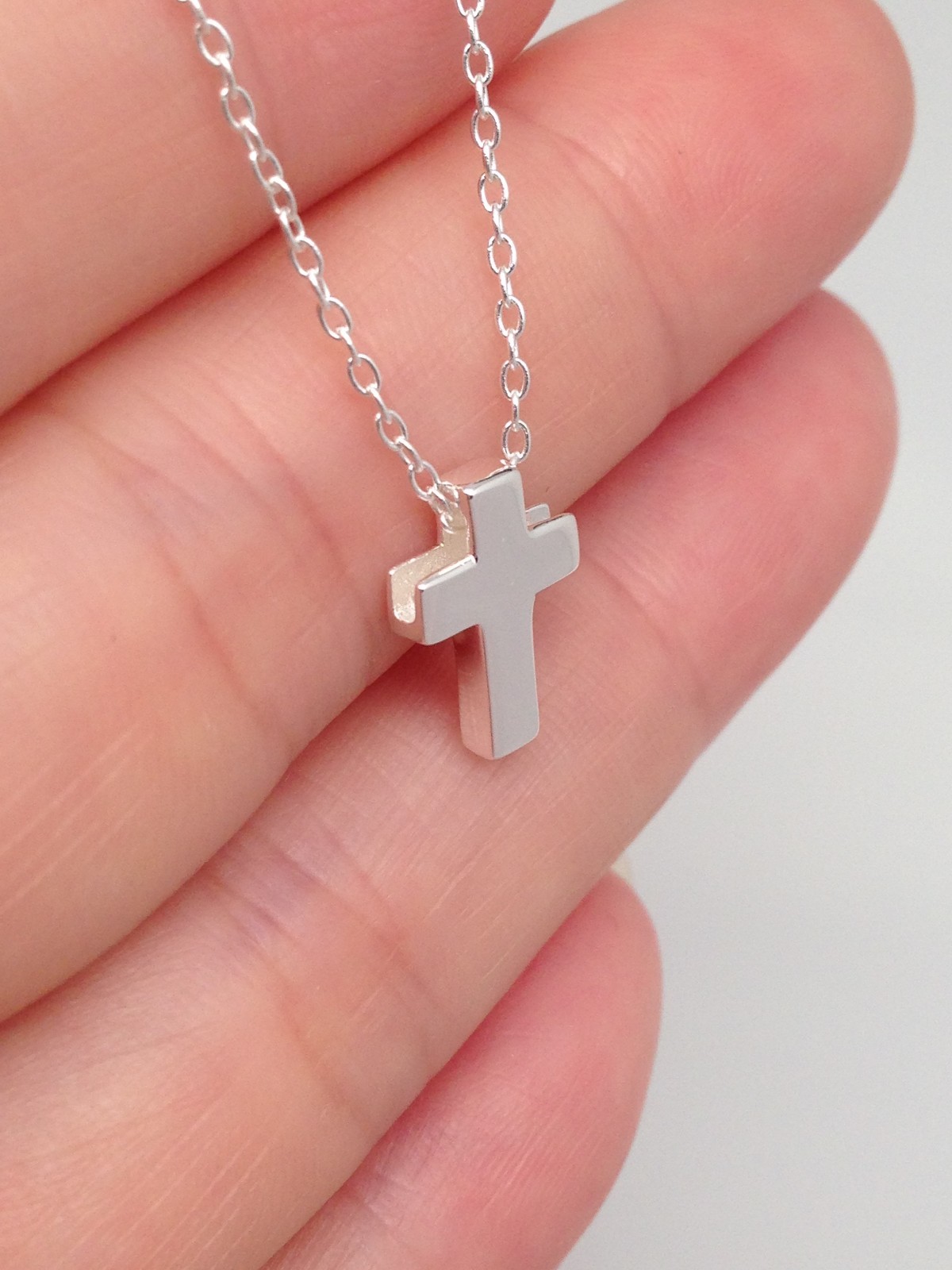 Sterling Silver 925 Small Tiny Plain Cross Pendant Necklace Slide 11mm 18″ Women