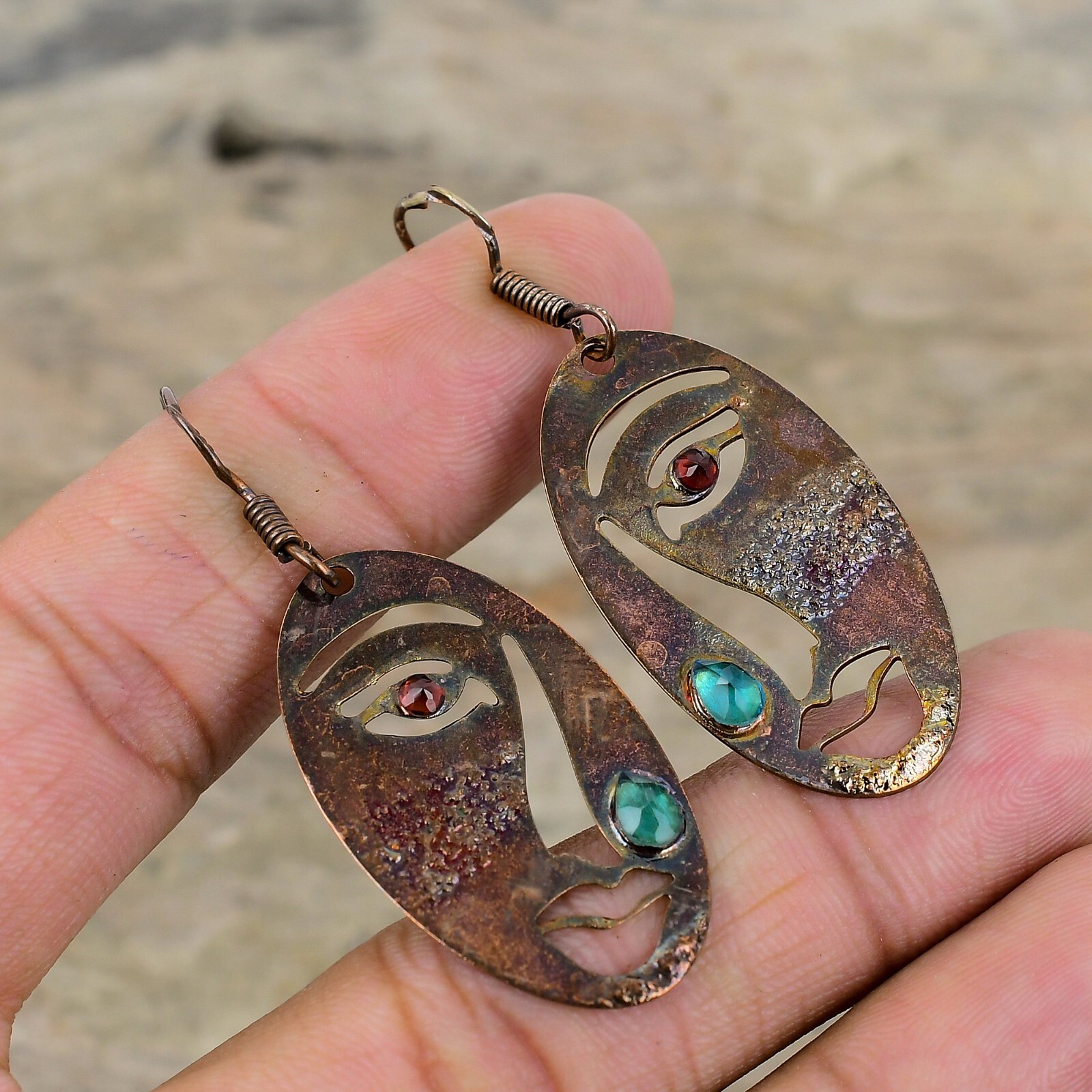 Chrome Diopside Electroformed Drop/Dangle Earrings Handcrafted Copper Gift 2.17″