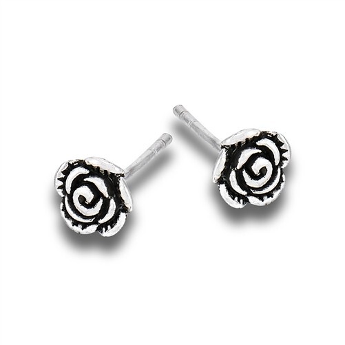 Sterling Silver Rose Stud Earrings with butterfly backs (1 pair)