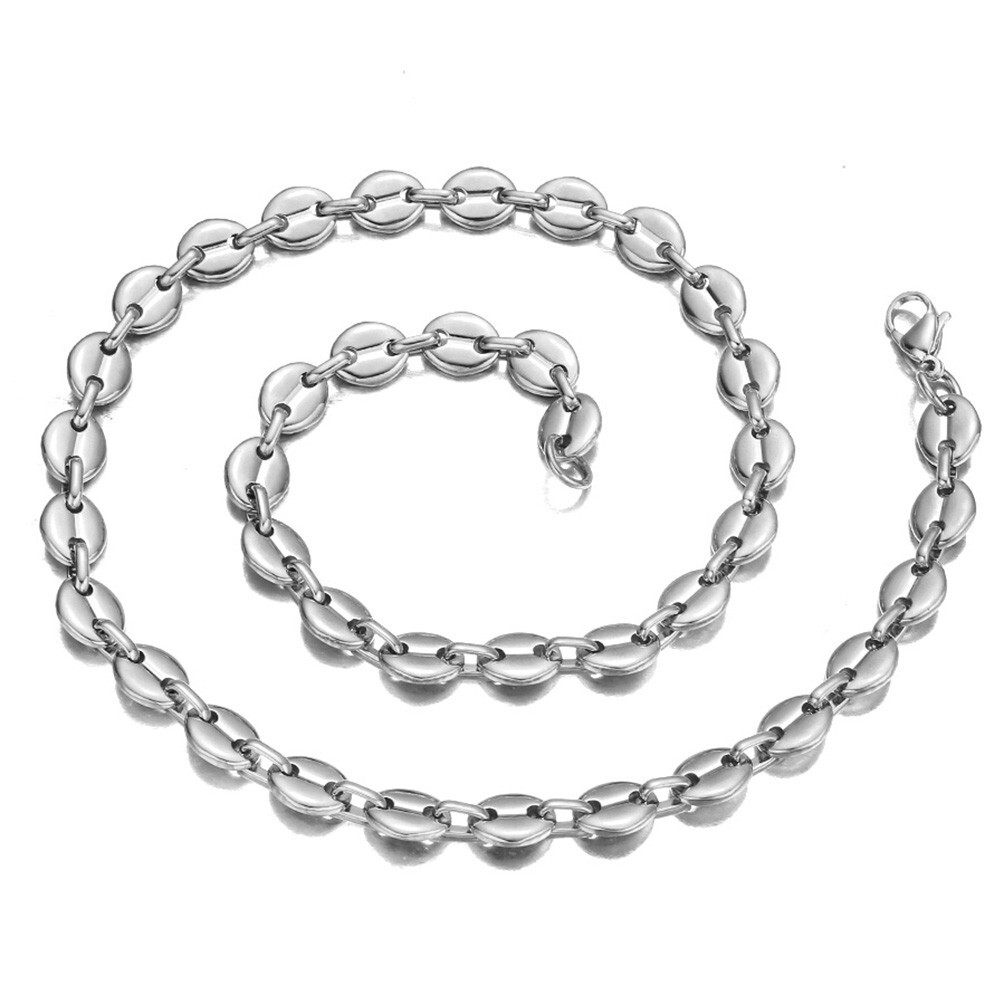 9mm 22″ Fashion Silver Stainless Steel Mens Womens Coffee Beads Chain Necklace