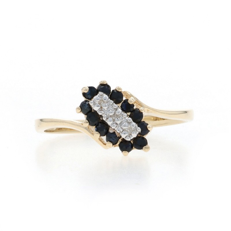 Yellow Gold Sapphire Diamond Cluster Halo Bypass Ring – 10k Round .26ctw