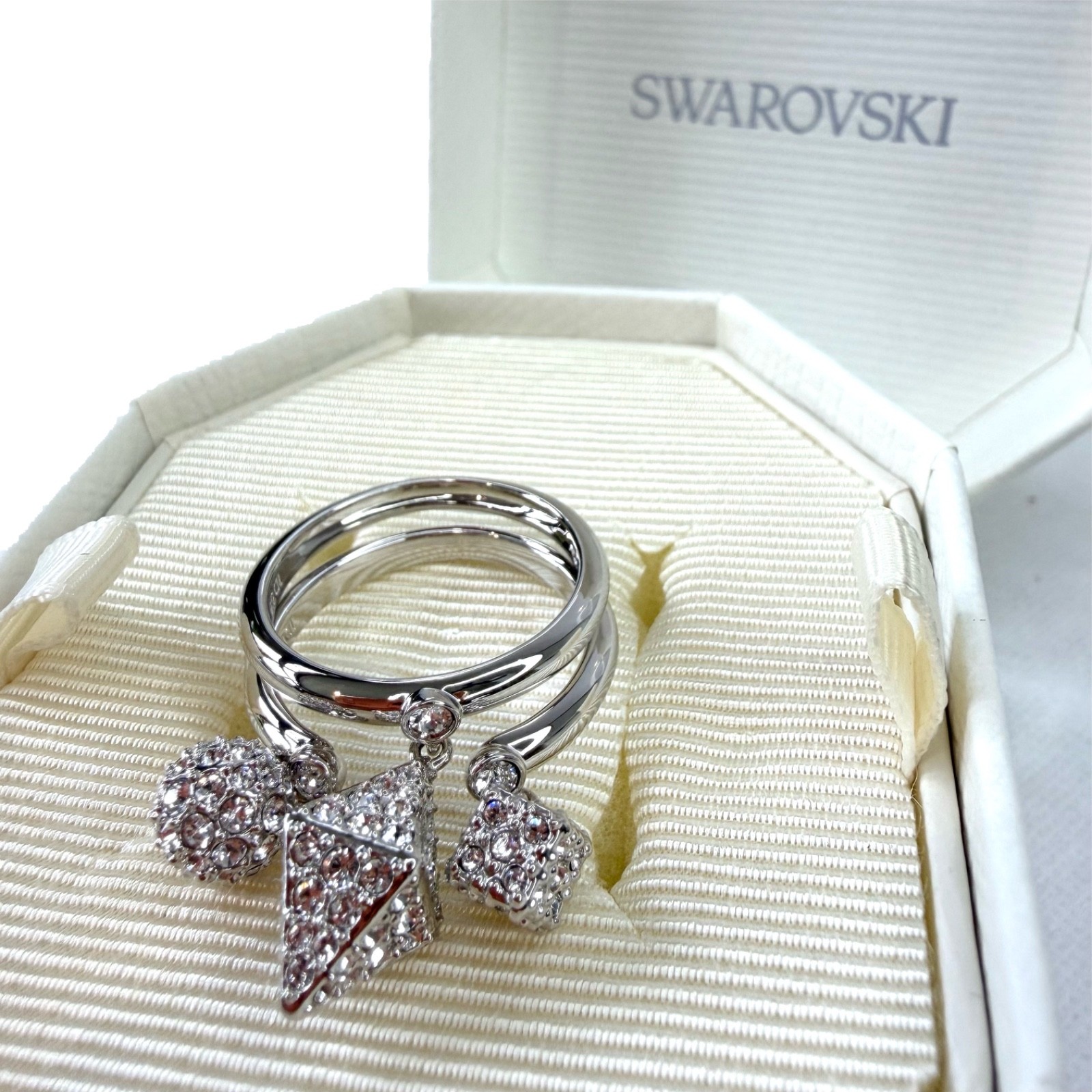 SWAROVSKI Dextera Ring Silver Rhodium Plated White Crystals Size 58 P 1/2 New