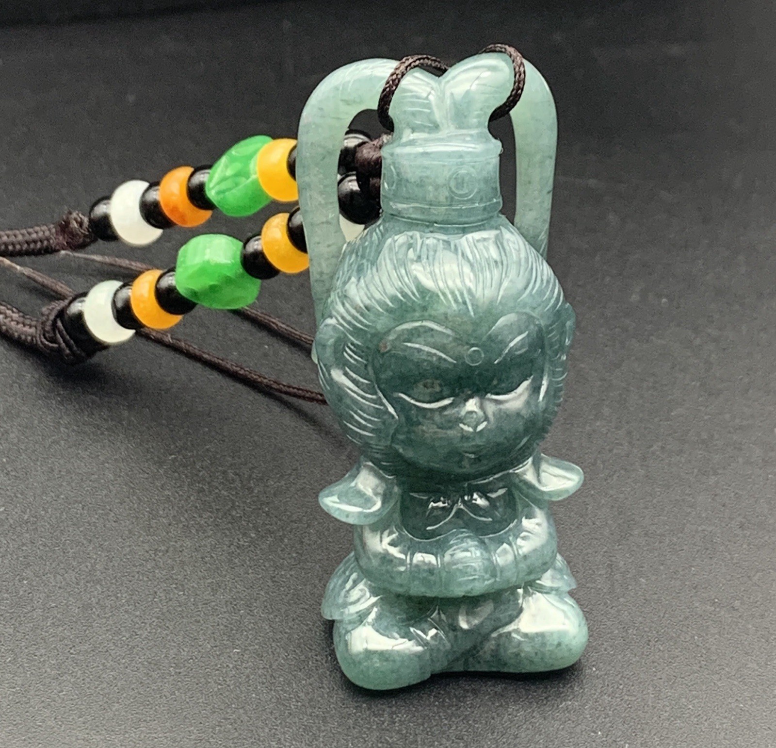 Video Certified Natural A Jade jadeite Display Cartoon Monkey Necklace 420527