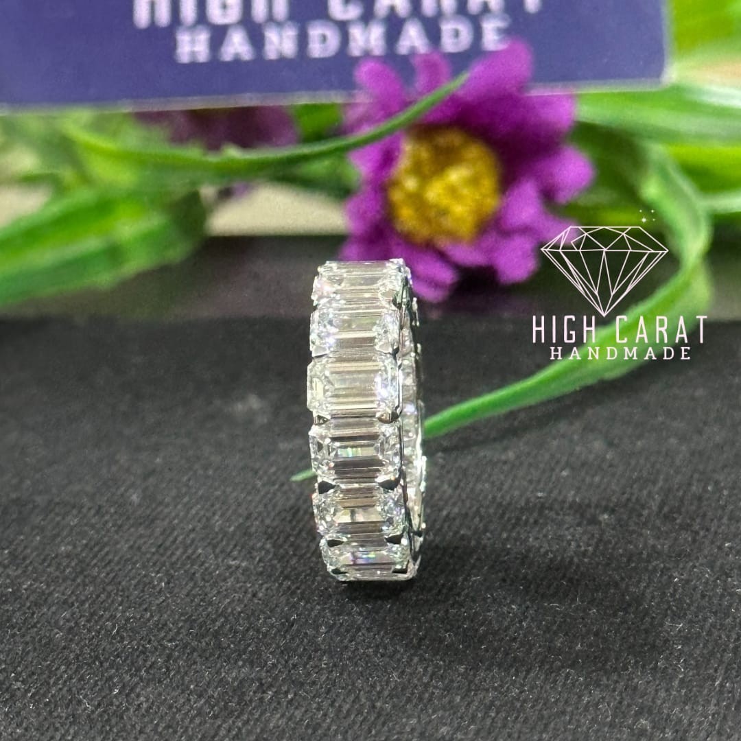 3.00Ct Emerald Cut White Colorless Moissanite Dainty Wedding Band For Women’s
