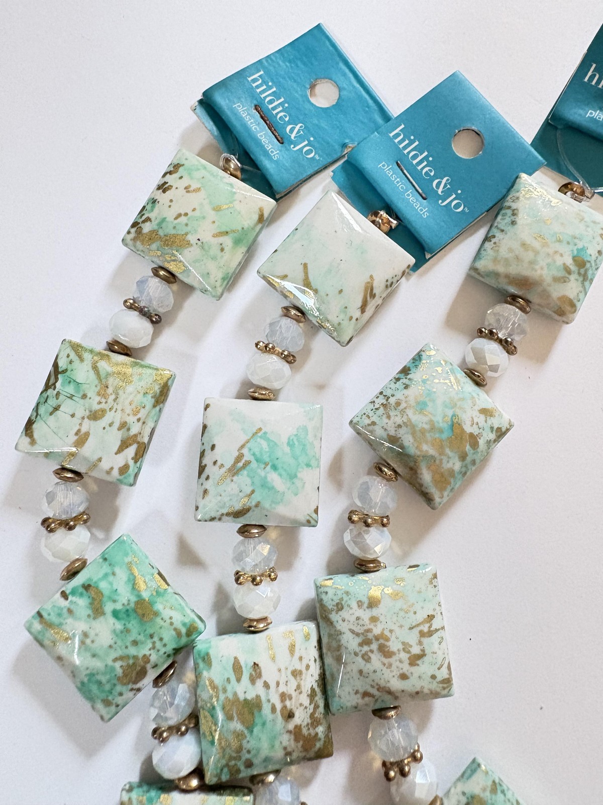 Hildie & Jo Plastic Beads Square Mint White Gold Speckle Lot 4 Strands Jewelry
