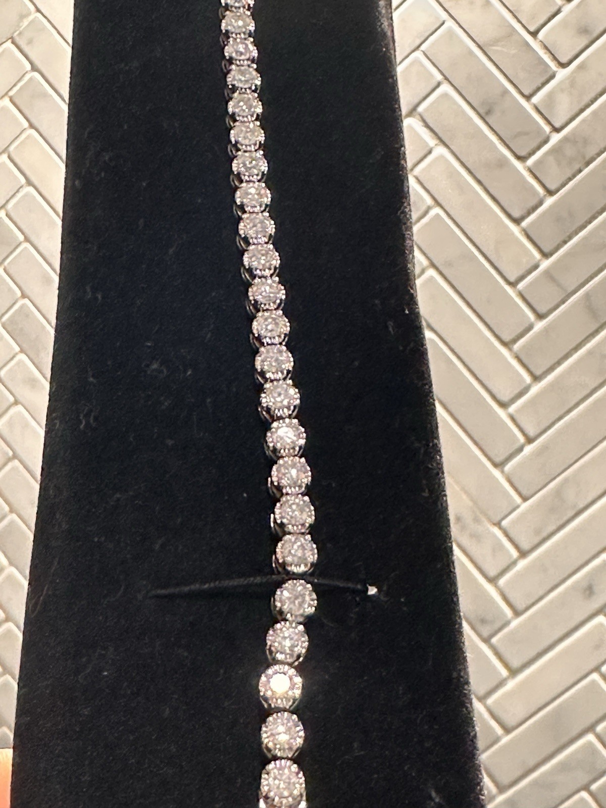 Diamond Tennis Bracelet 14k White Gold 13.85 Grams! Single Row Of Round Links