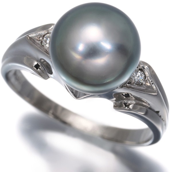 Auth Mikimoto Ring Black South Sea Pearl Diamond Solitaire US6-6.25 Pt 900