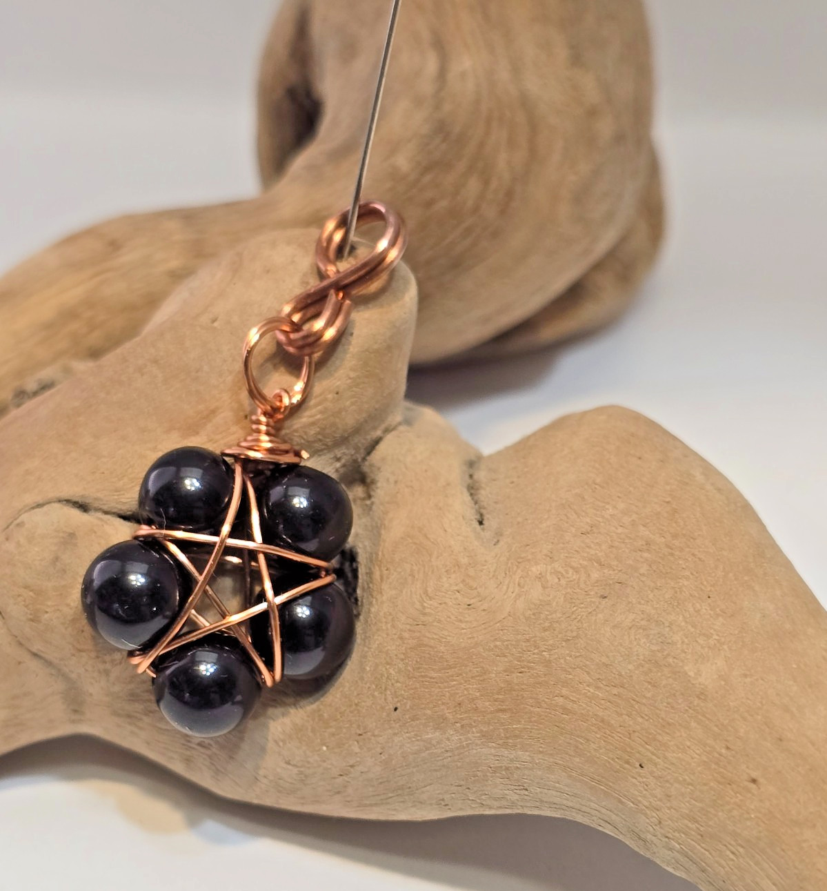 Copper Wire Wrapped 5-Point Star Pendant with Black Tourmaline