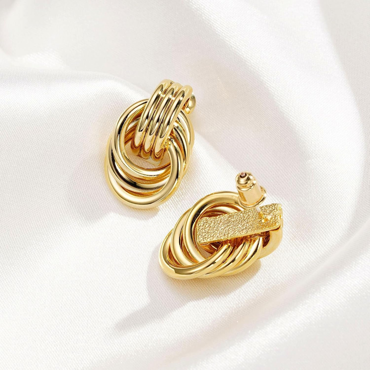 2 Pairs Gold Knot Earrings Chunky Statement Earrings Geometric Drop Dangle Earri