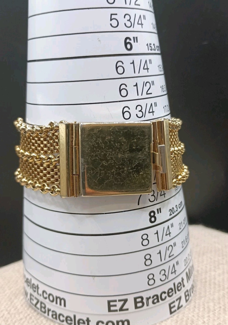 Vintage Reinad Gold Tone Mesh Wide Bracelet 7.5″ Multi Strand Push Lock