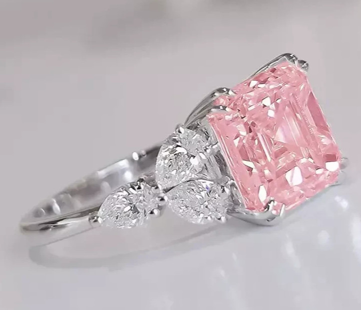 8.50 Ct Certified Asscher Cut Natural Pink Diamond Ring VVS1 White Gold Finish