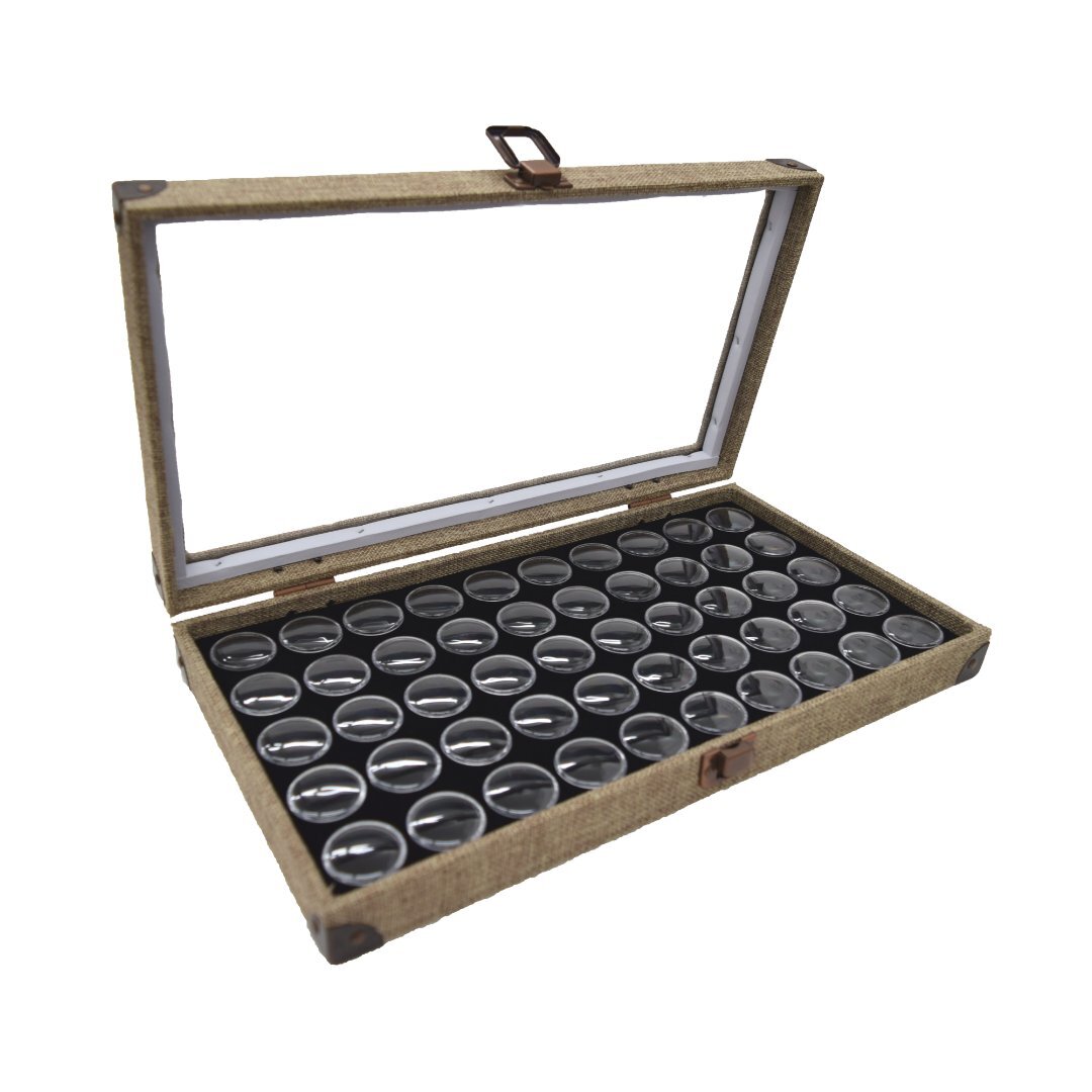Novel Box Glass Top Burlap Clasp Jewelry Gem Display Case With Gem Jar Insert