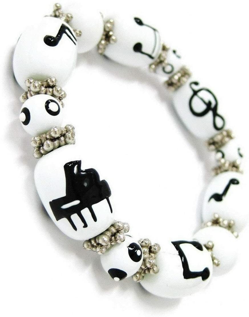 Piano Bracelet Music Glass Beaded Stretch Bracelet Music Note