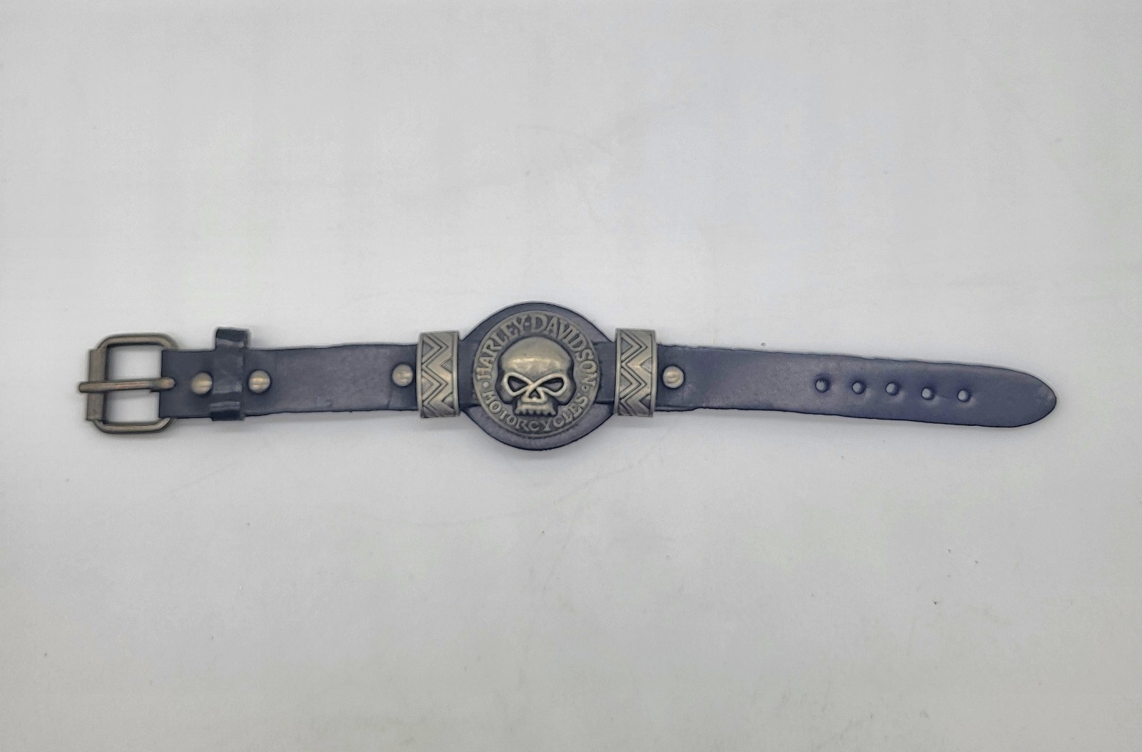 Black Leather Cuff Bracelet Willie G Skull Harley-Davidson Motorcycles Design