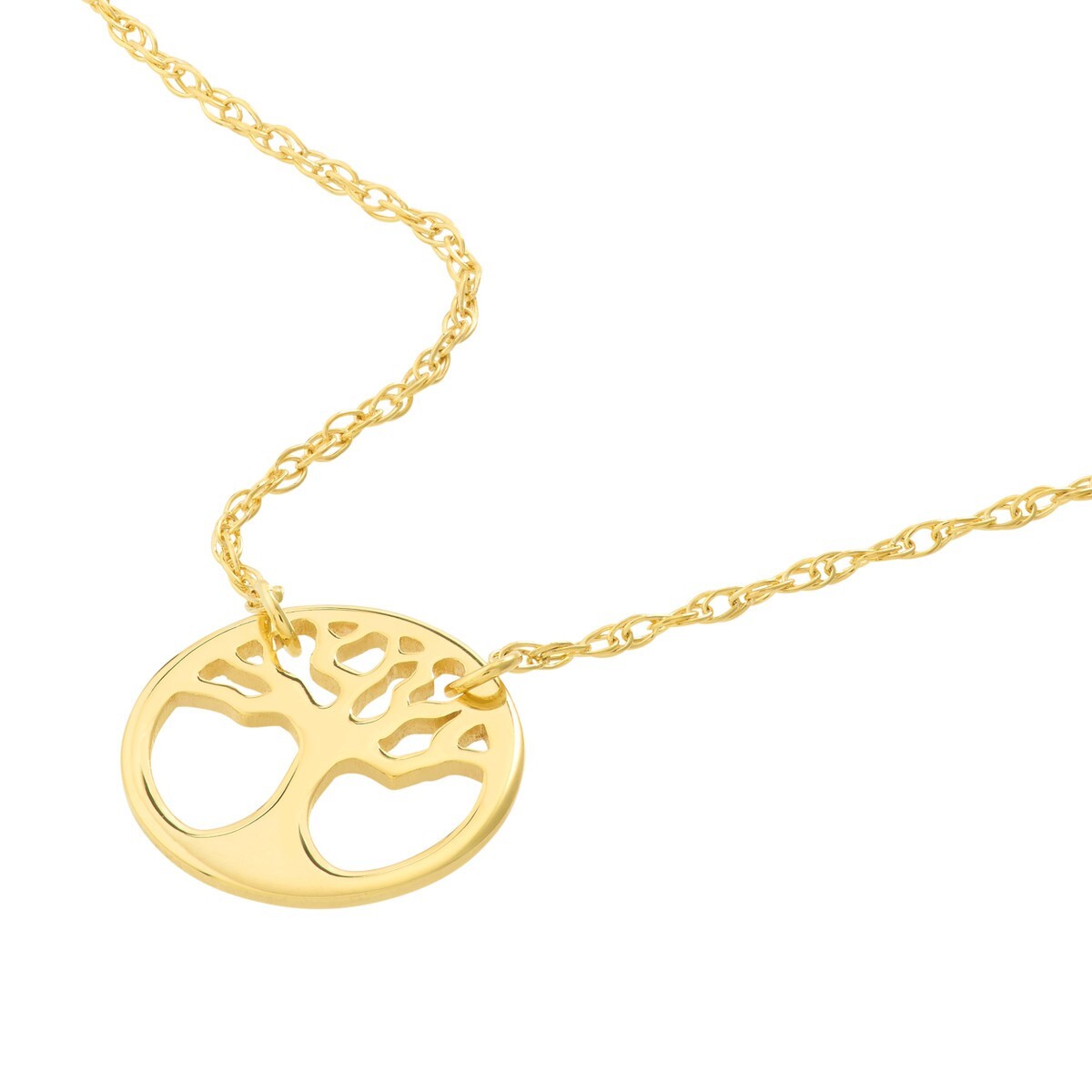 Real 14K Solid Gold Tree Of Life Pendant Necklace Adjustable Rope Chain Women