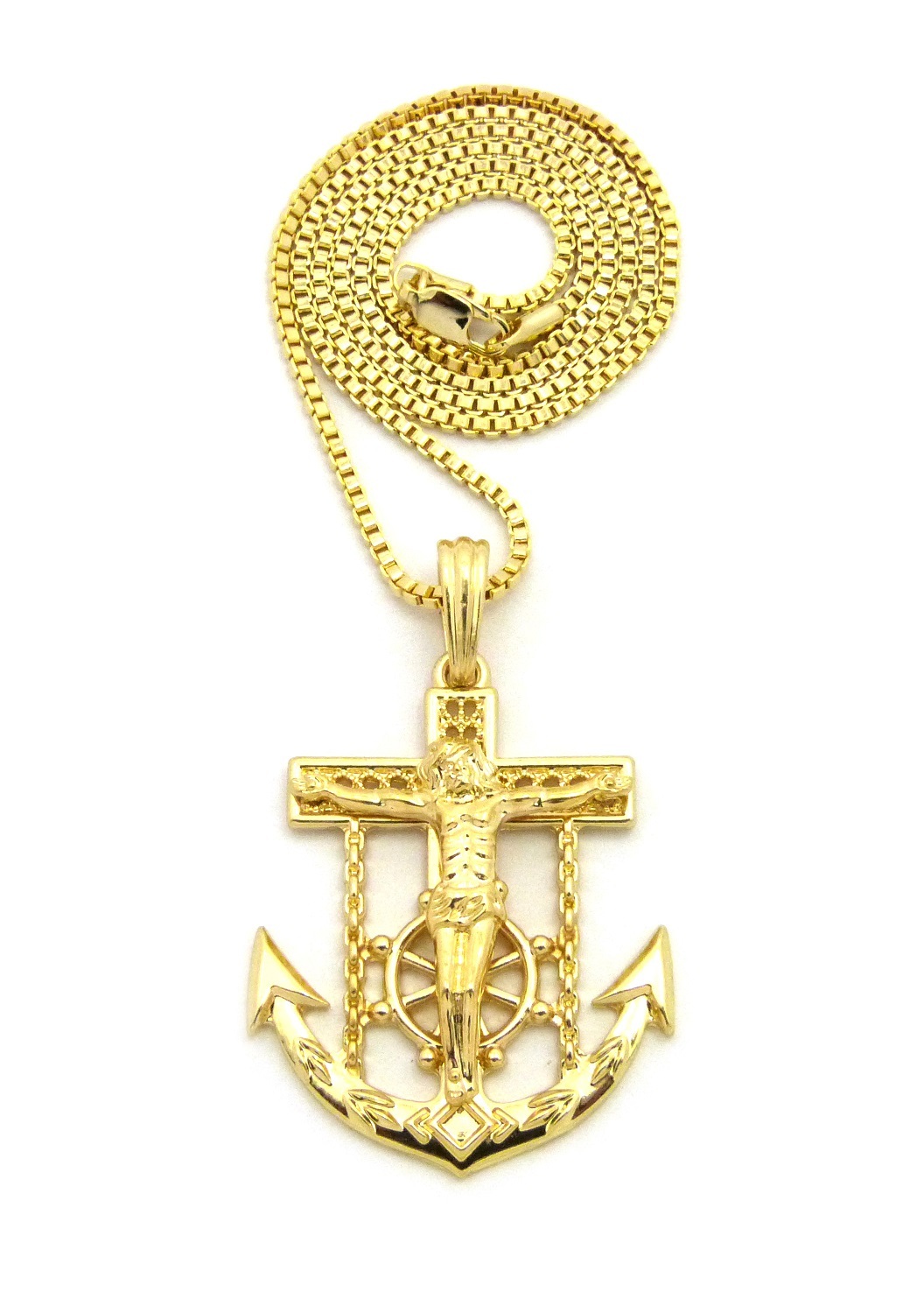 NEW MARINER’S ANCHOR CROSS PENDANT & 24″ BOX/ROPE/CUBAN CHAIN NECKLACE – XQP55G