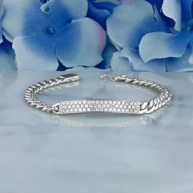 7CT Round Lab Created Diamond Cuban Link Bracelet 14K White Gold Plated
