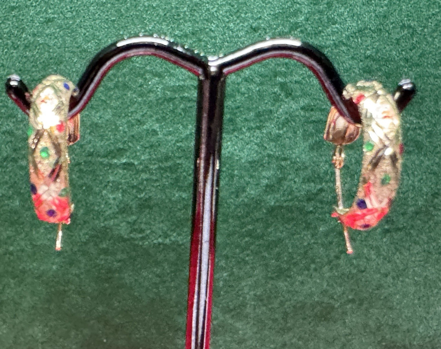 14K Yellow Gold Huggie Earrings with Gemstones dotted all around .9g