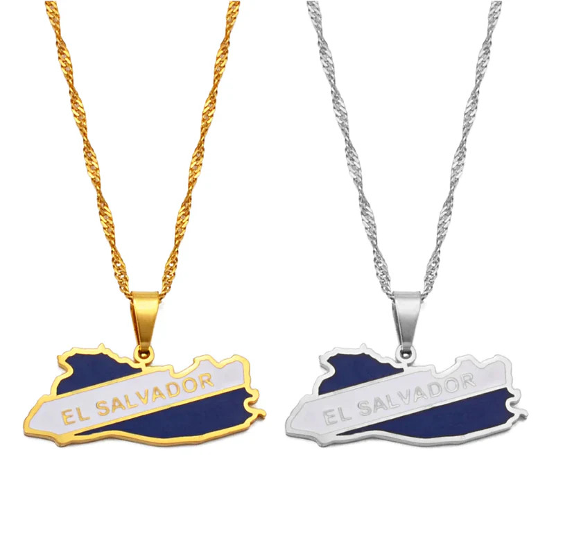 El Salvador Map with Flag Pendant Necklace