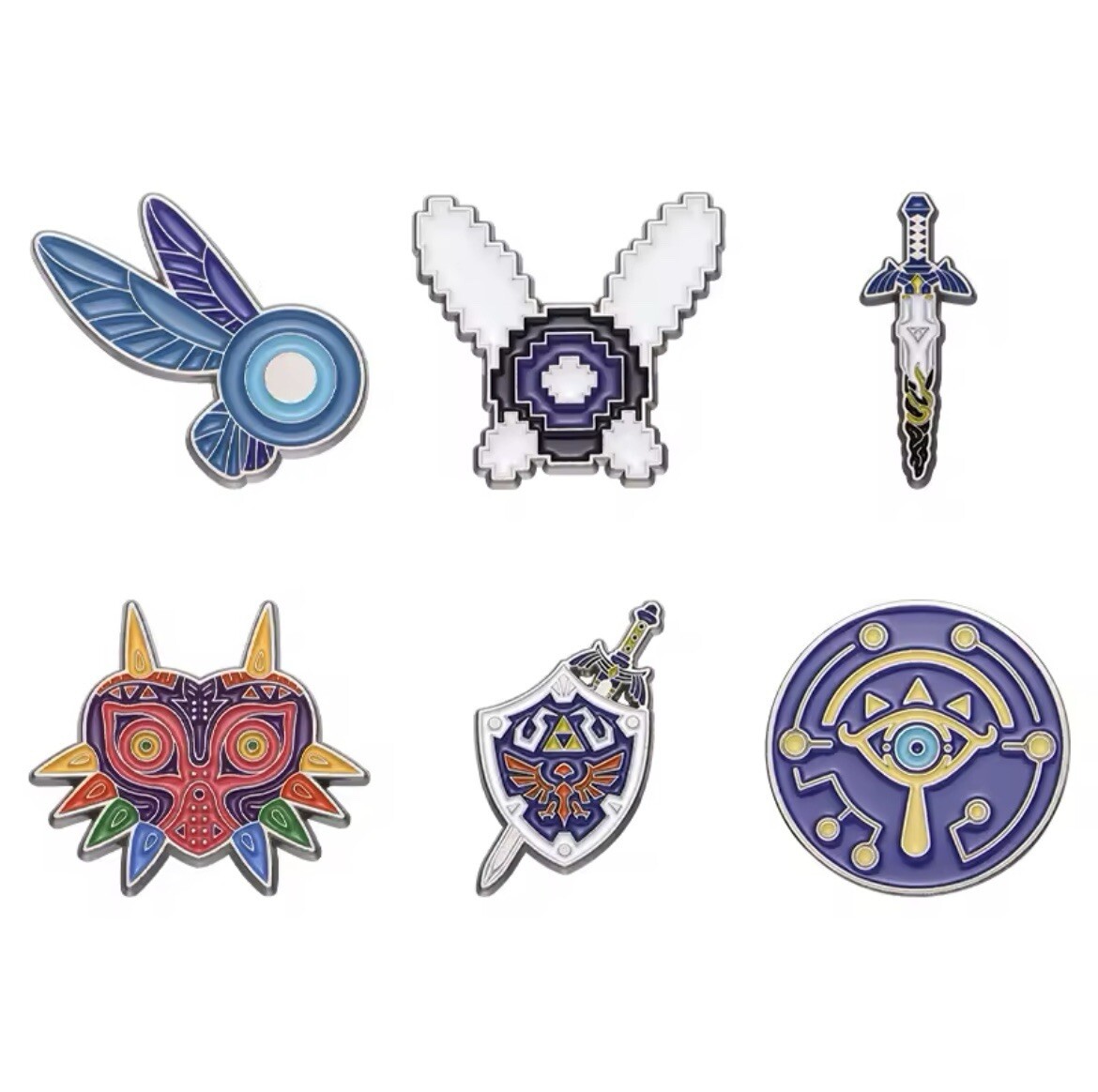Zelda Style Pin Set 6pk Rubber Back Brooch Zelda Master Sword Pin Majoras Mask