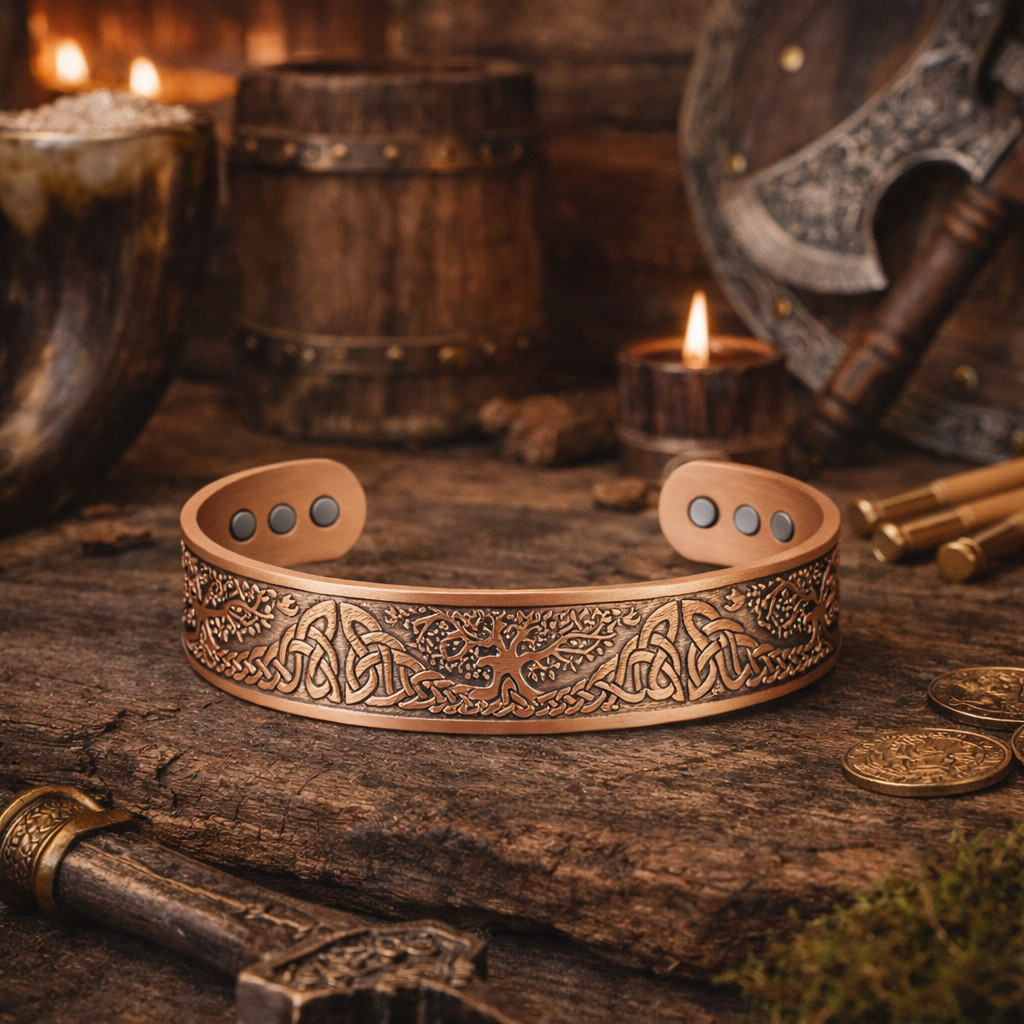 Pure Copper Magnetic 15mm Bracelet Solid Copper 6 Magnets Cuff Tree of Life