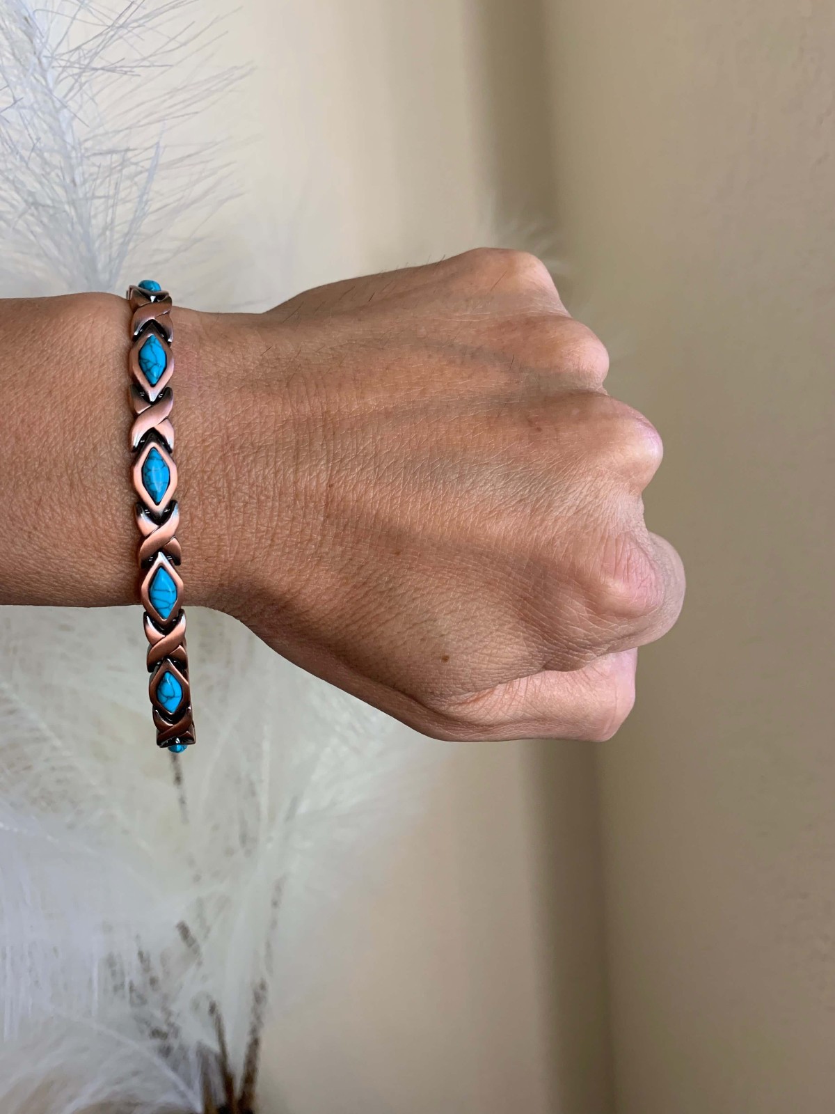 Turquoise Pure Copper Magnetic Anklet Bracelet Balance New Energy Power Calm Joy