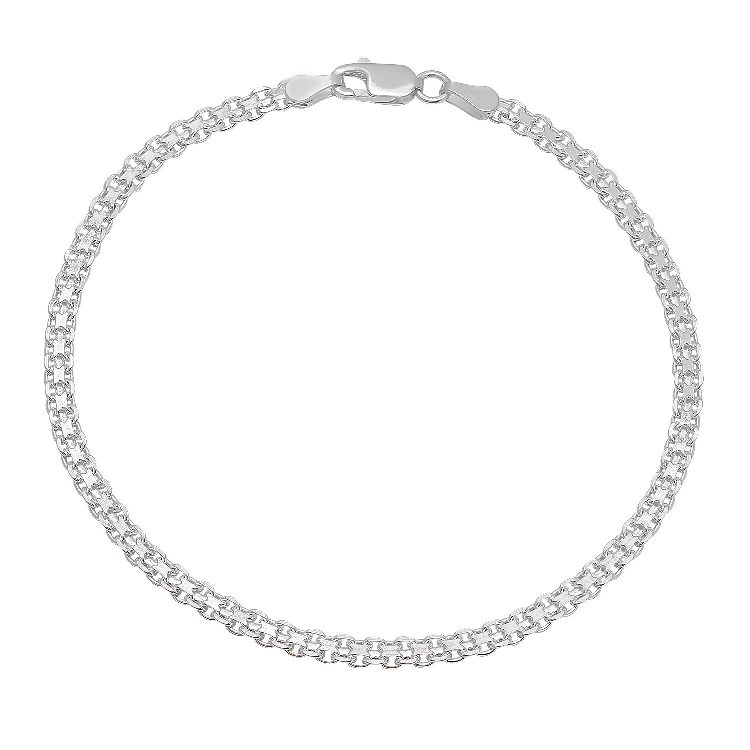 Italian Made 925 Sterling Silver 5MM Flat Bismark Chain Bracelet 7.5″ Inch