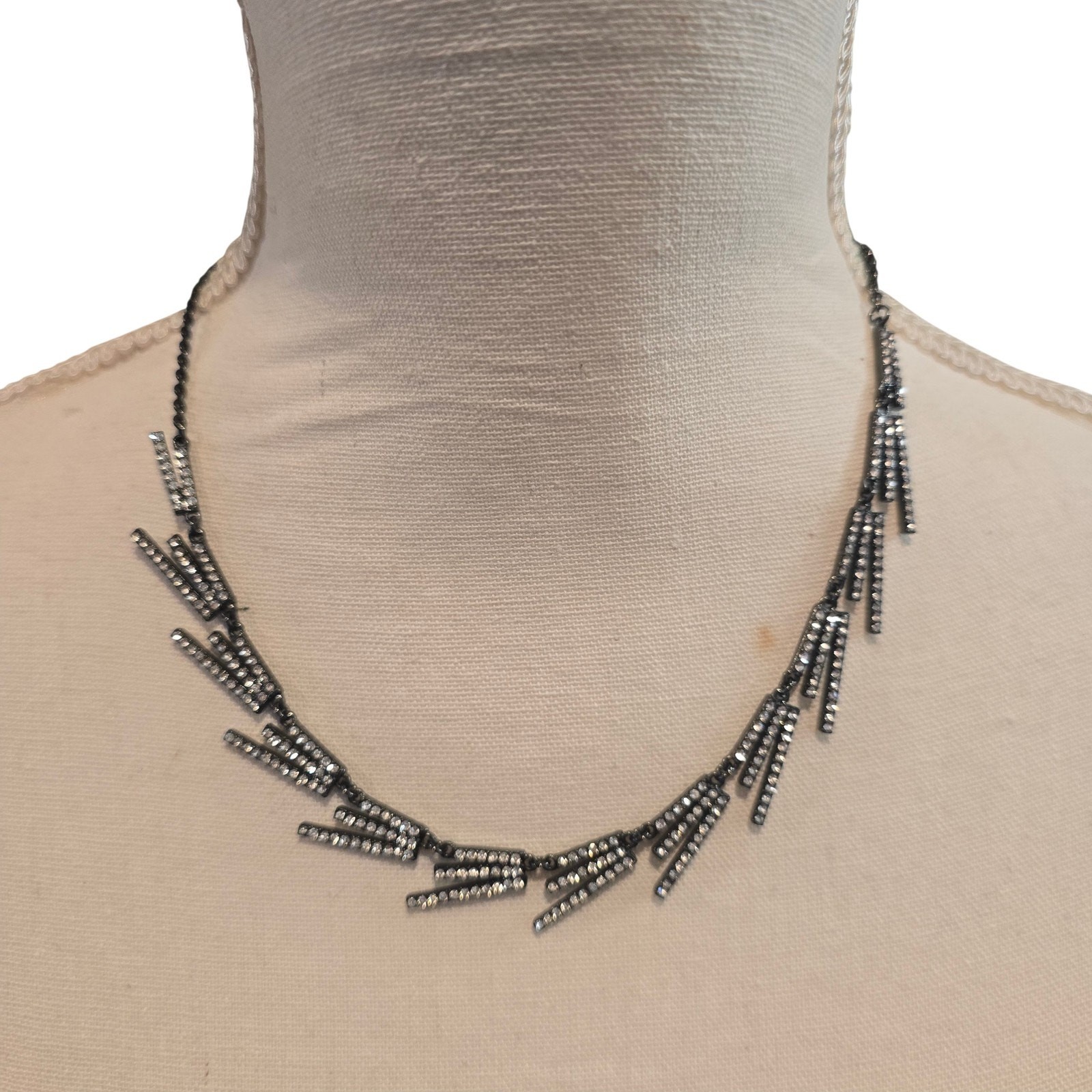 Necklace INC Linear Cascading Clear Rhinestone Statement Gunmetal 20″ SKU2886