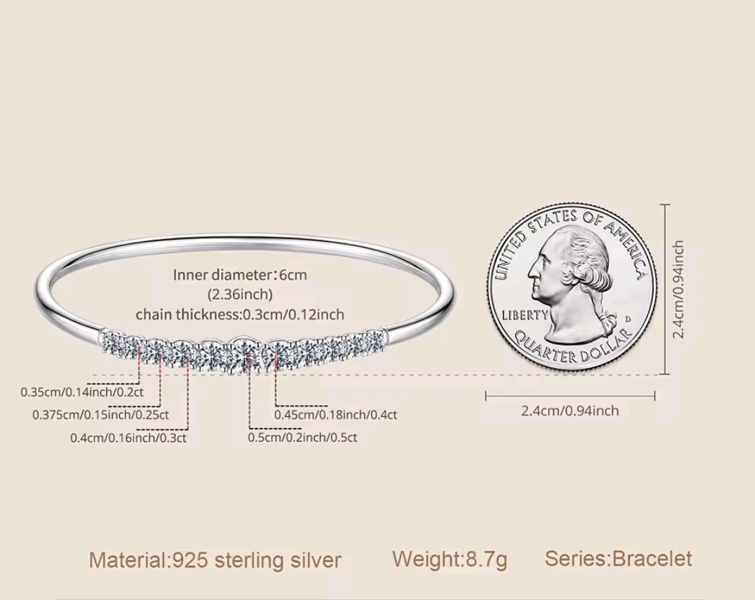 GRA Certified 3.6 Carat D VVS1 Gradient Moissanite Bangle 925 Sterling Silver