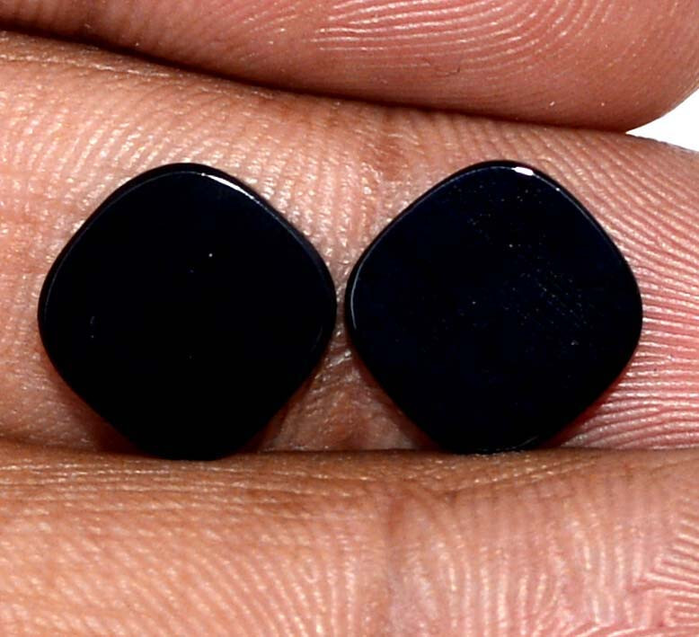 Natural Black Onyx Cushion Flate Cut Pair 10×10 mm 4.29 CTS Loose Gemstones