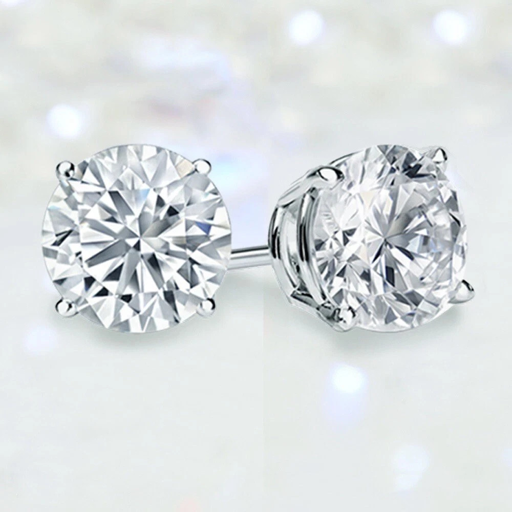 4 Ct Round Cut VS1/F Certified Lab Grown Diamond Stud Earrings 14k White Gold