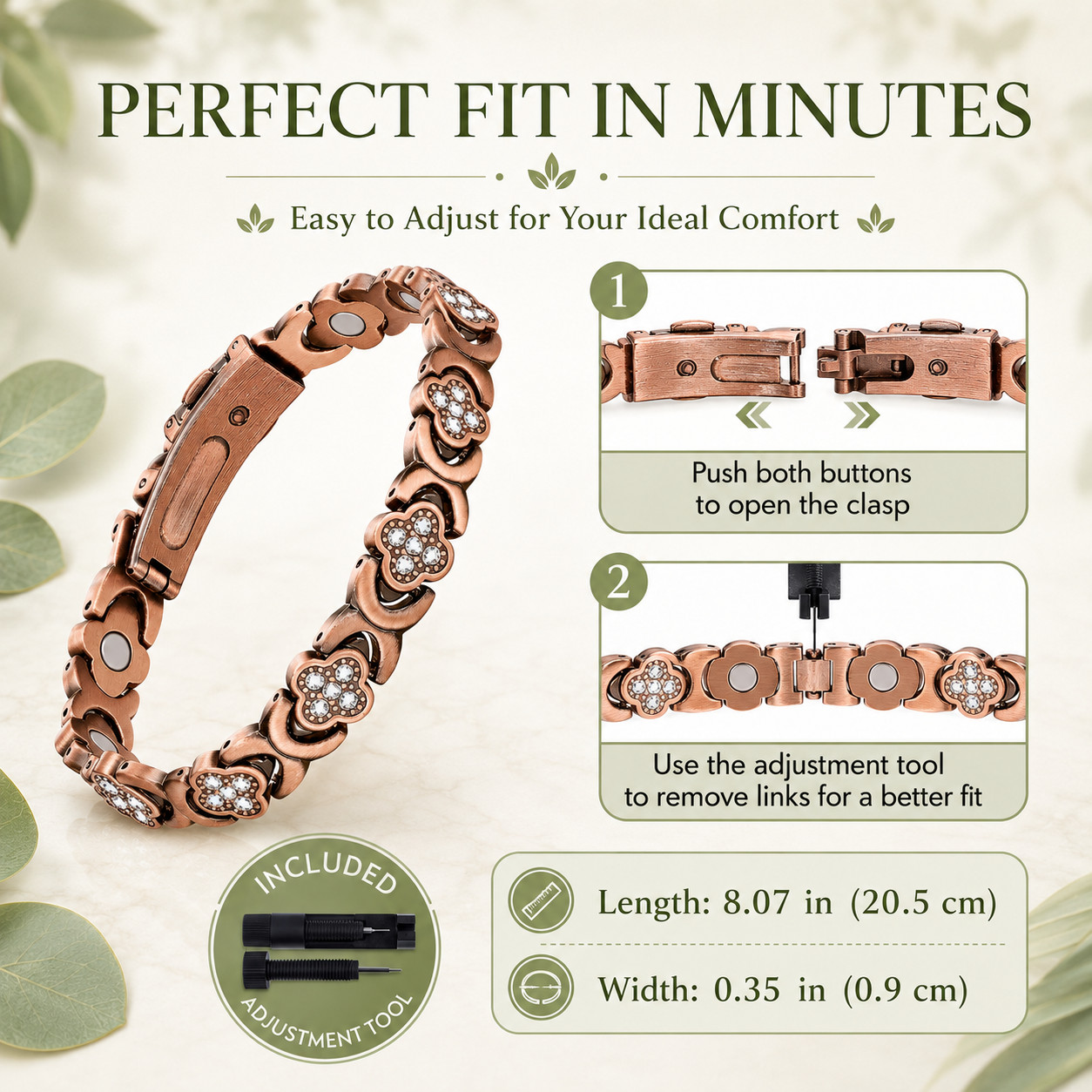 3800 Gauss Pure Copper Mag Bracelet Women,Infinity Clover,Pain Relief,Gift