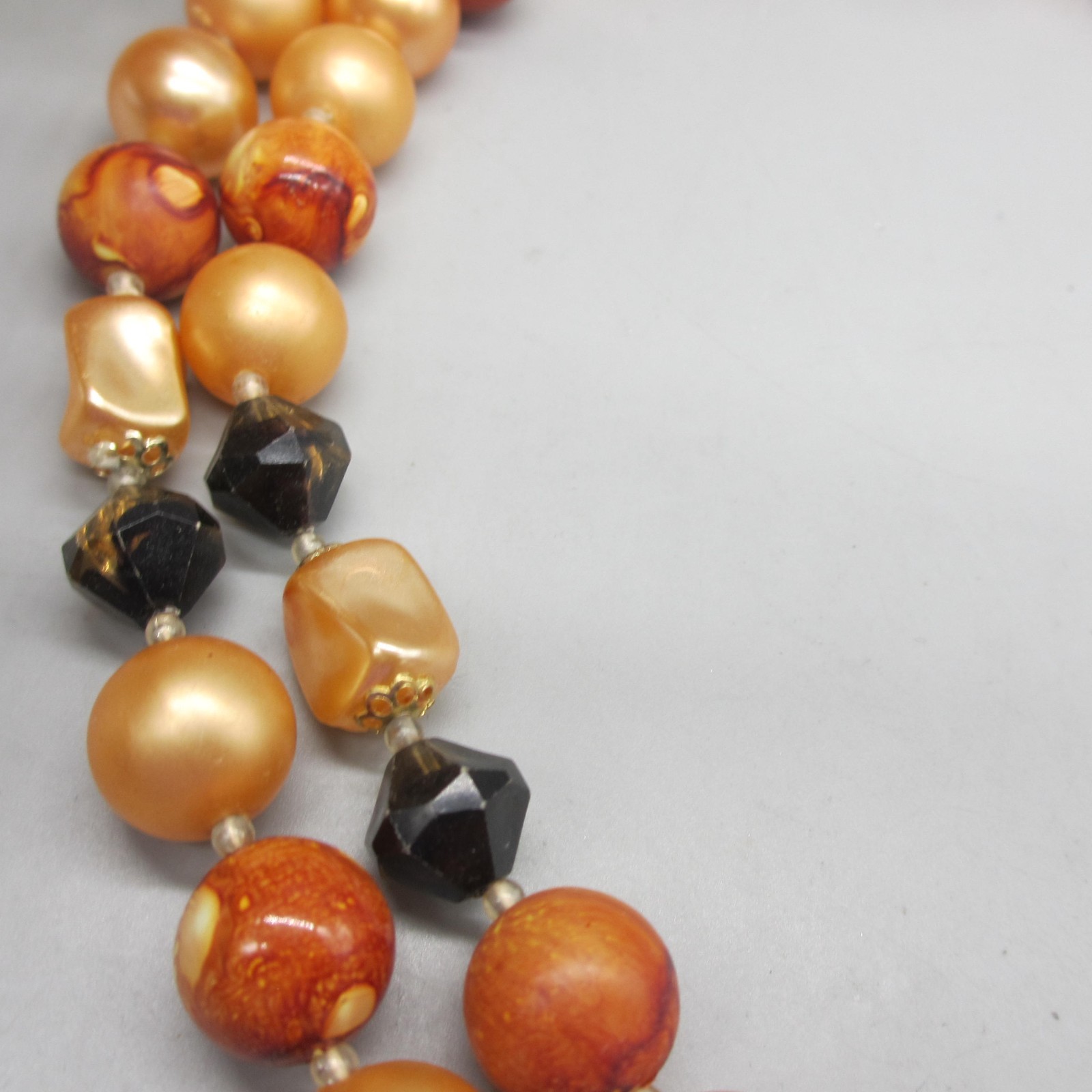 Vintage Hong Kong Necklace MCM Beaded Orange Brown Double Strand 19 Inch