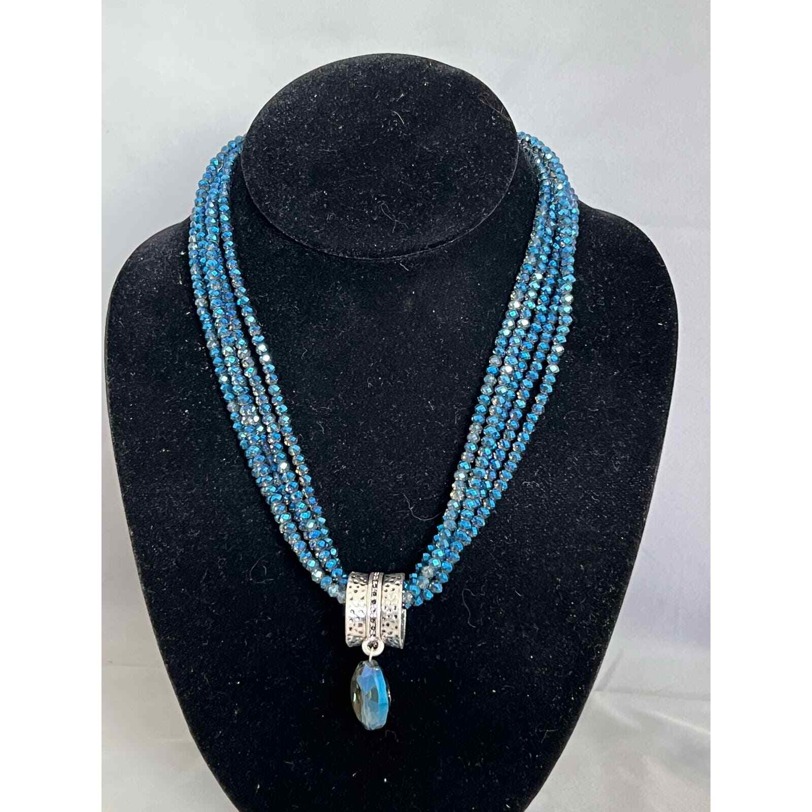 NWOT 5 Strand Crystal Necklace w/Hanging Crystal inc. a Himalayan Jewelry Bag.