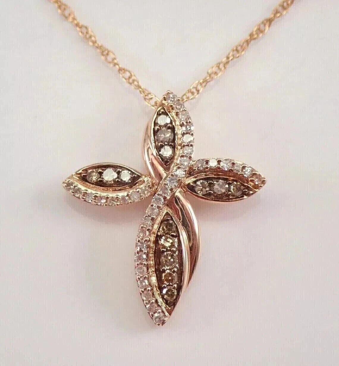 2Ct Round Cut Simulated Brown Diamond Women’s Cross Pendant 14K Rose Gold Plated