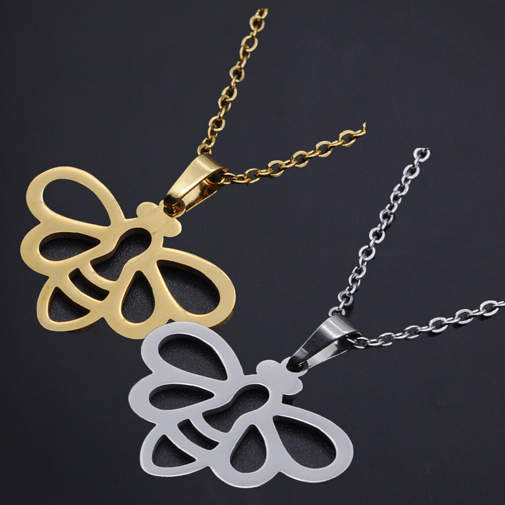 Stainless Steel Pendants Necklace Lobster Bee Silver 17.71″ 45cm 1.5mm Z622