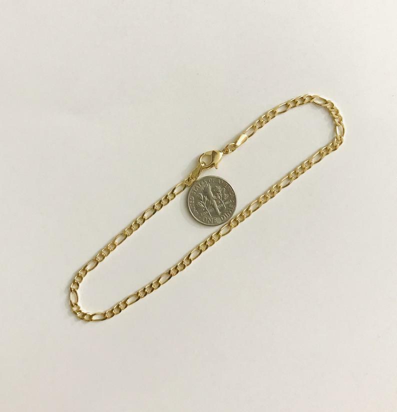 18K GOLD FILLED 3mm FIGARO ANKLET 9.5″ LONG /18K GOLD FILLED TOBILLERA 9.5″-A17