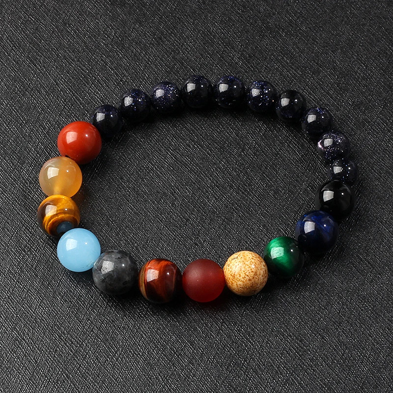 Stone Beaded Bracelet Solar System Planet Round Beads Unisex Bracelet Jewelry