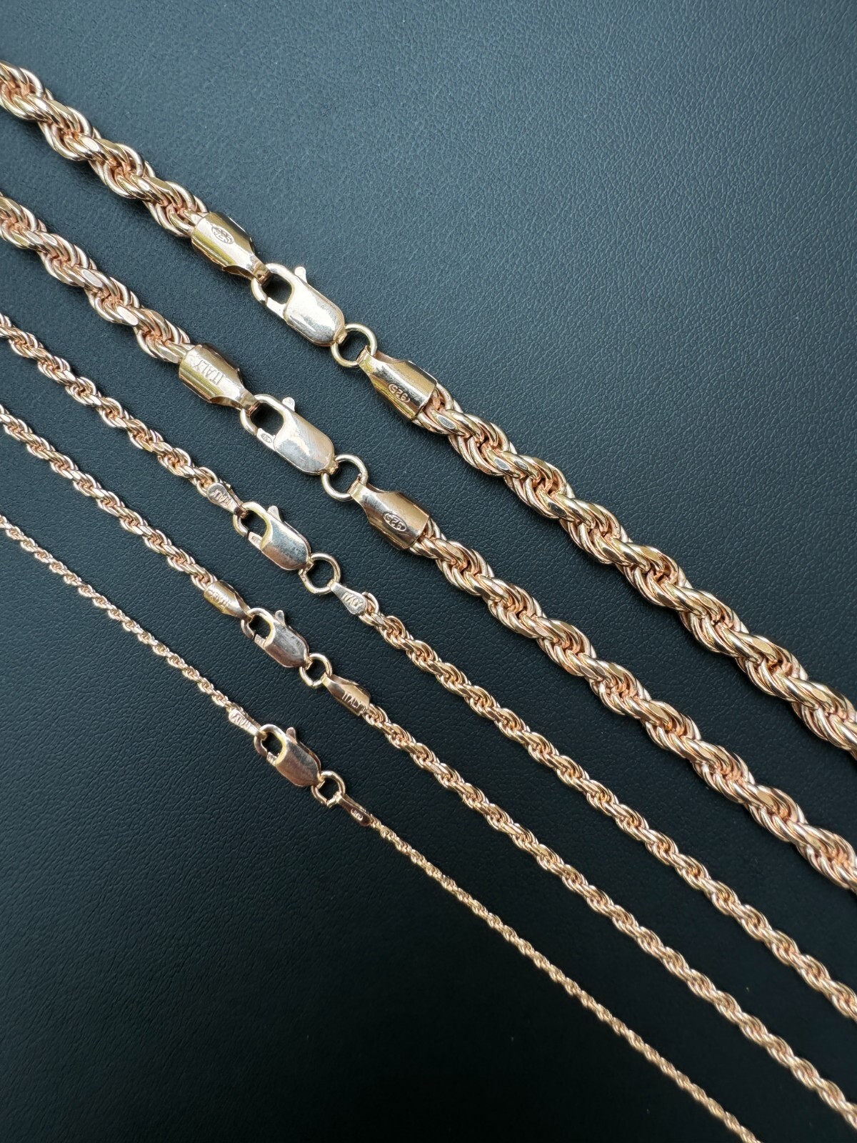 Real 14k Rose Gold Over Solid 925 Silver Rope Chain 1.5-6mm Necklace Mens Ladies