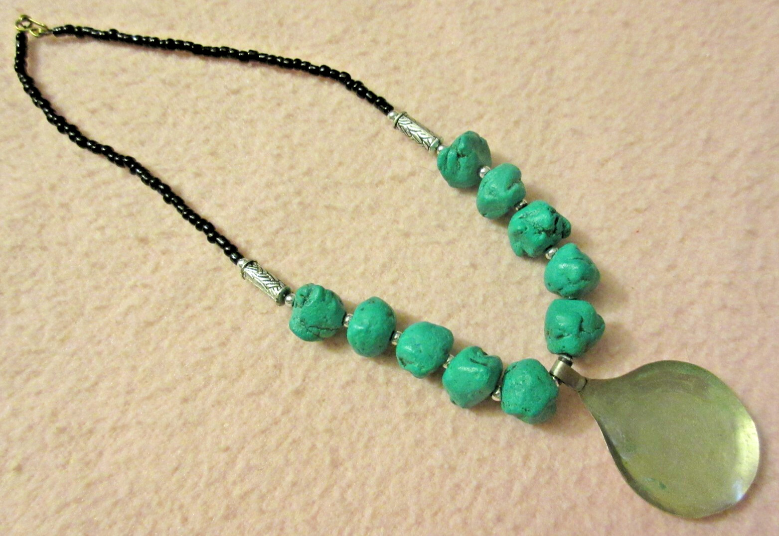 Southwestern Style Silver Tone & Painted Stone Necklace