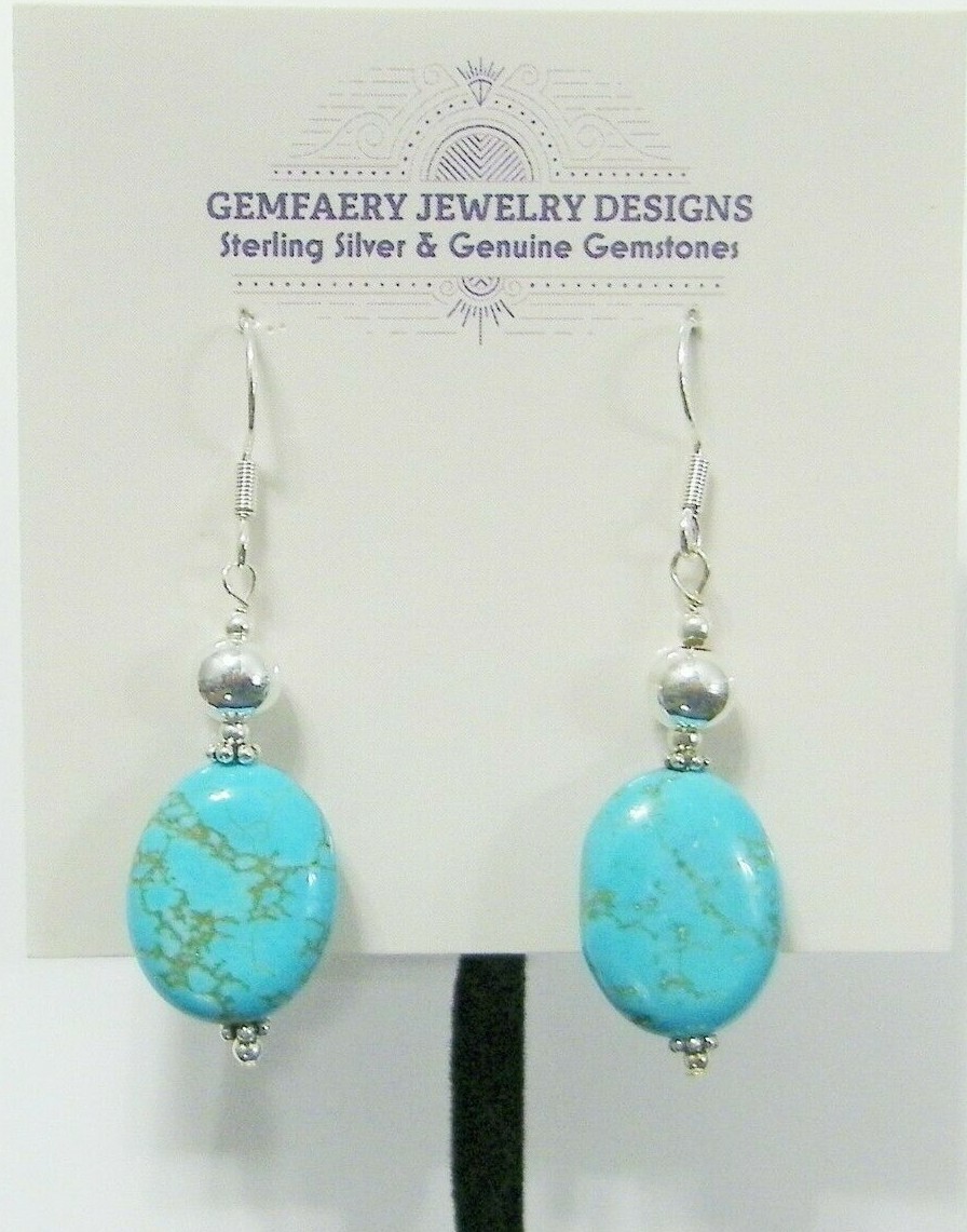 Sterling Silver Natural TURQUOISE Gemstone Dangle Earrings #5530…Handmade USA