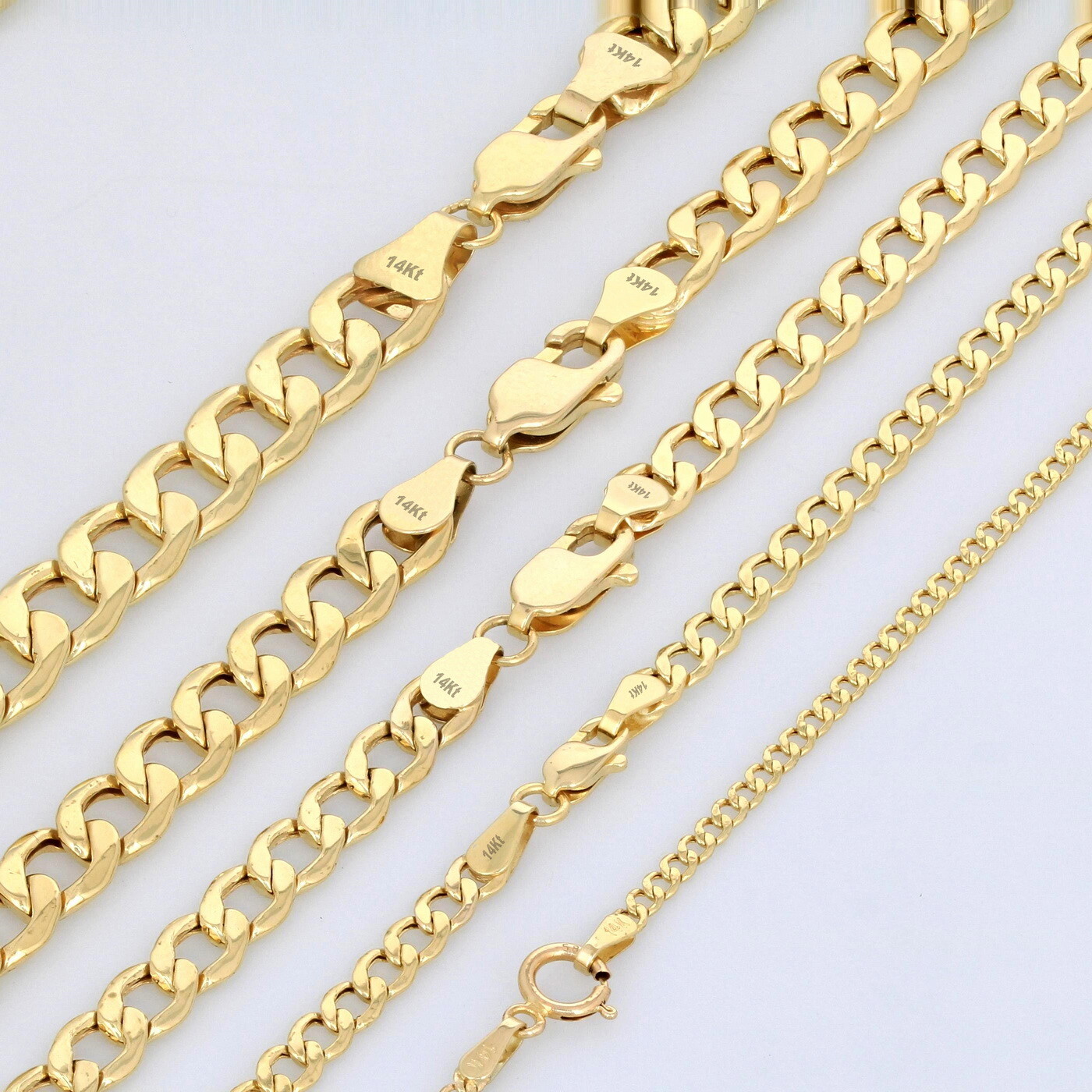 14K Real Yellow Gold 3.5mm-6.5mm Cuban Curb Chain Link Bracelet Men Women 7″- 9″