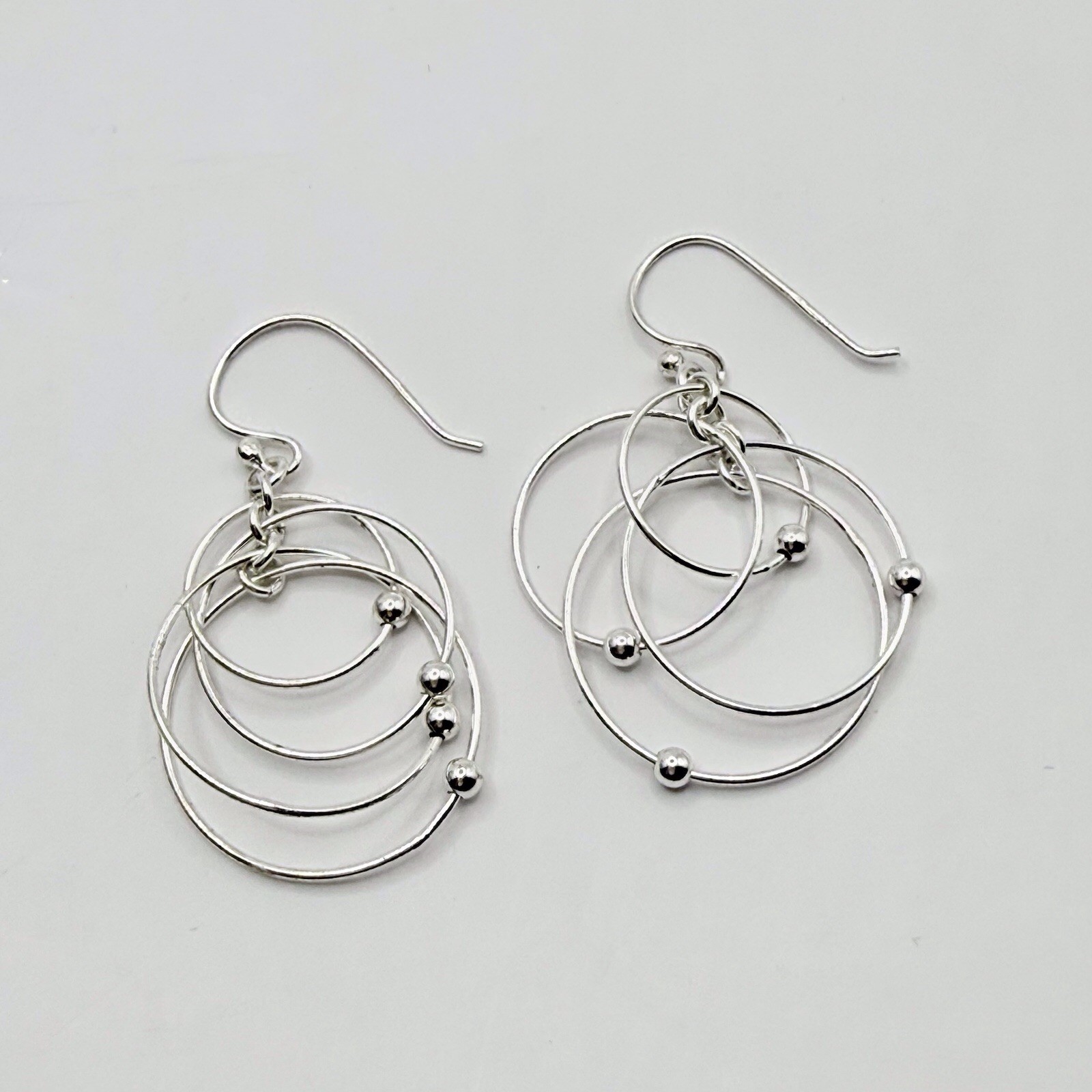 Sterling Silver 925 Multi Hoop Dangle Earrings Modern Kinetic Drop