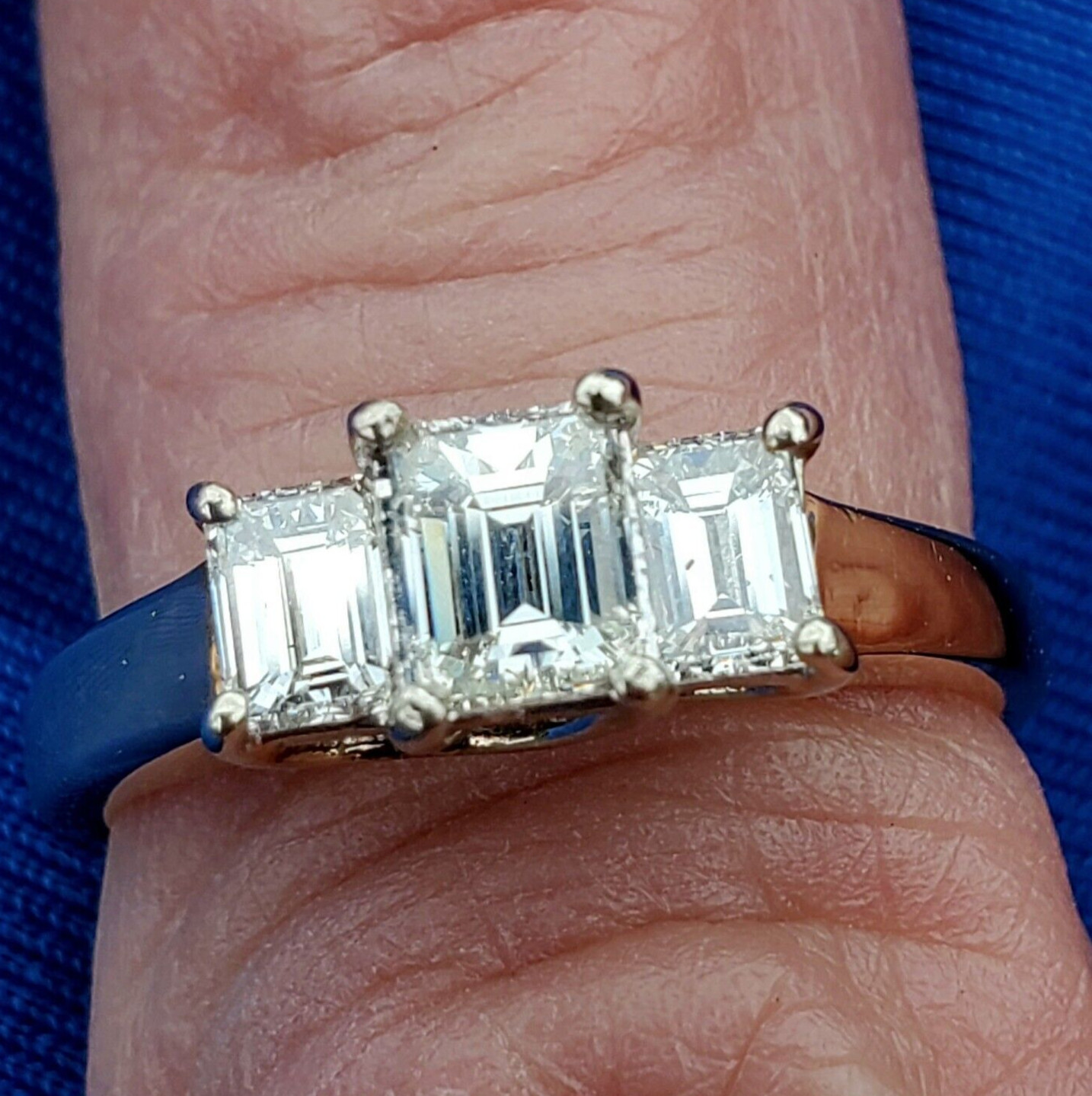 Original EARTH MINED DIAMOND Emerald cut Deco Engagement Ring Vintage 3 stone 7