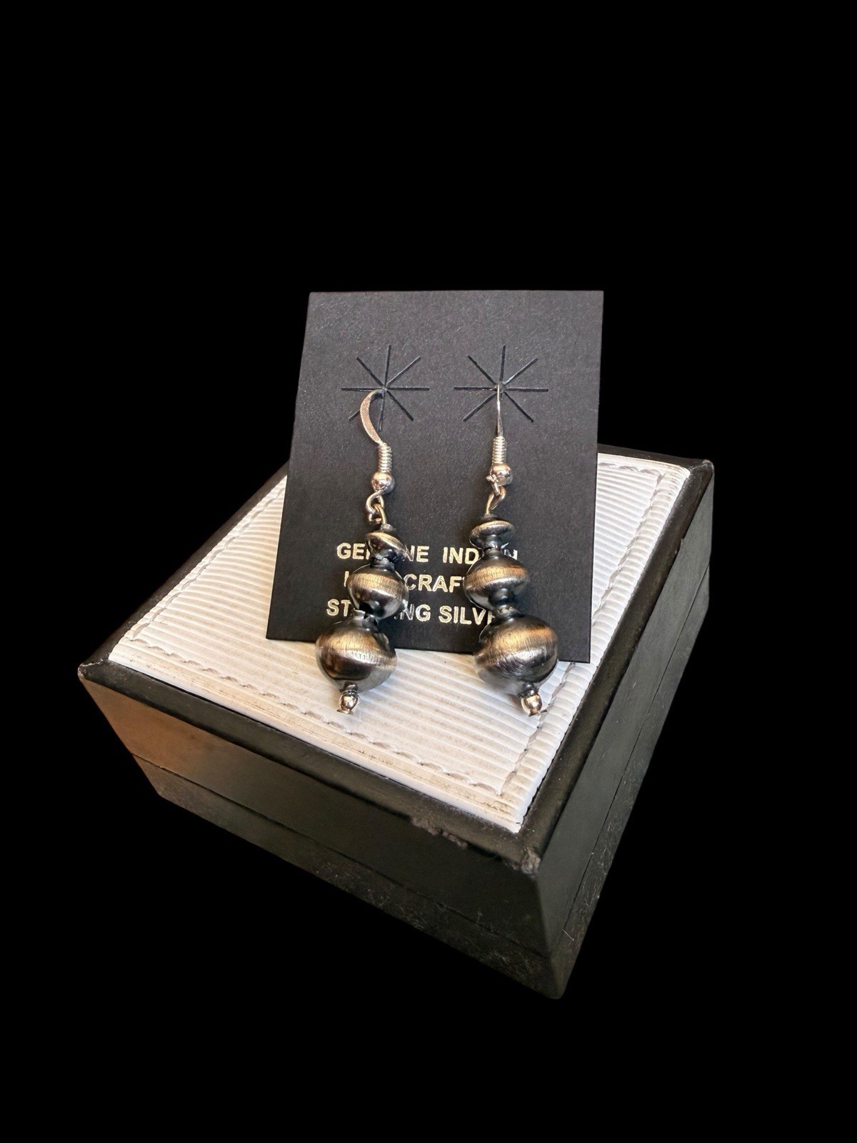 Handmade Navajo Treva Jim Sterling Silver Pearl Drop Hook Earrings