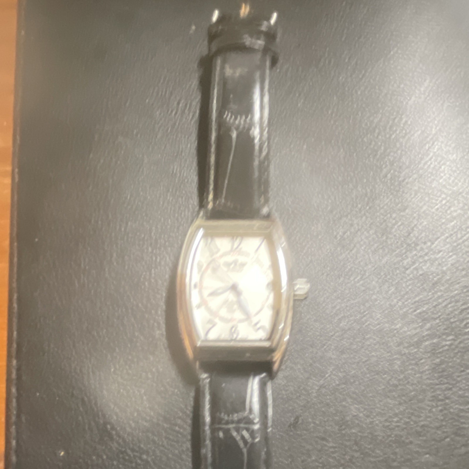FINE Automatic Tonneau Dress Watch Silver Dial Black Leather Strap Exhibition